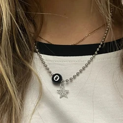 Kpop Punk Grunge Silver Color Star Cross Pendants Necklace For Men Women Couple Vintage Aesthetic Jewelry Y2K EMO Accessories