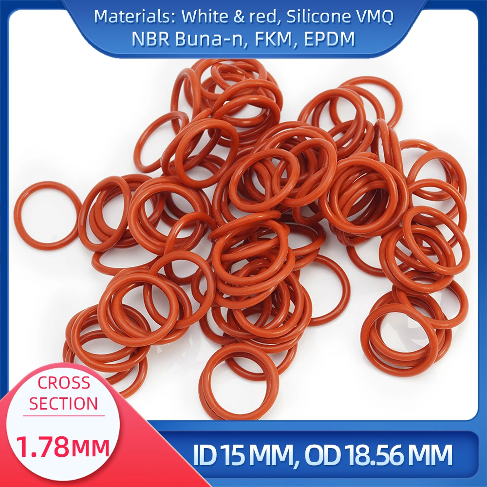 

O Ring CS 1.78mm ID 15 mm OD 18.56 mm Material With Silicone VMQ NBR FKM EPDM ORing Seal Gaske