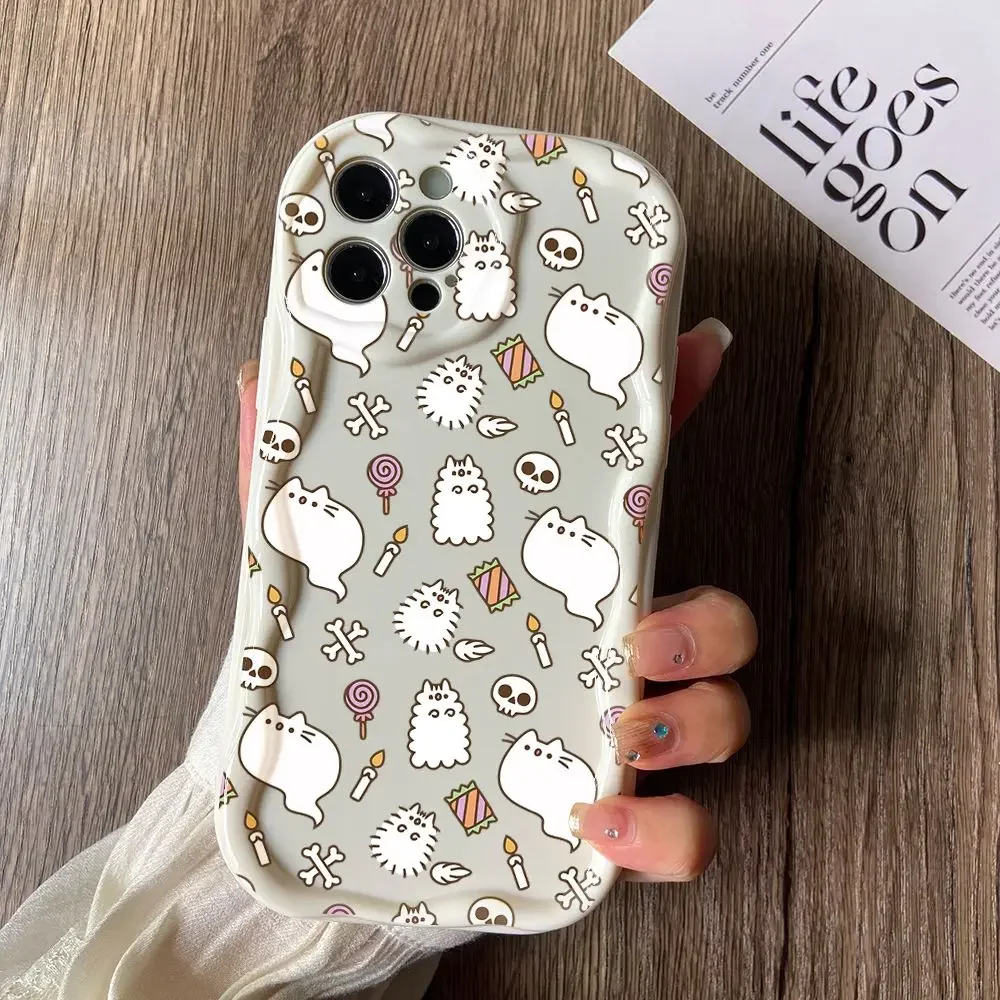 thumbnail image 1 of Funda de teléfono con diseño de gato Pusheens para iPhone, carcasa suave de onda cremosa 3D para modelos 16, 15, 14 Plus, 13, 12 Mini, 11 Pro Max, X, Xs, XR, 7, 8, 1 of 5