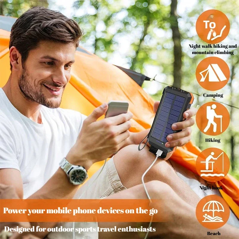 20000mAh Solar Panel PowerBank Case Charge Storage Box Dual USB Power Bank Shell SOS Light Flashing Light Compass Power Bank Box 2
