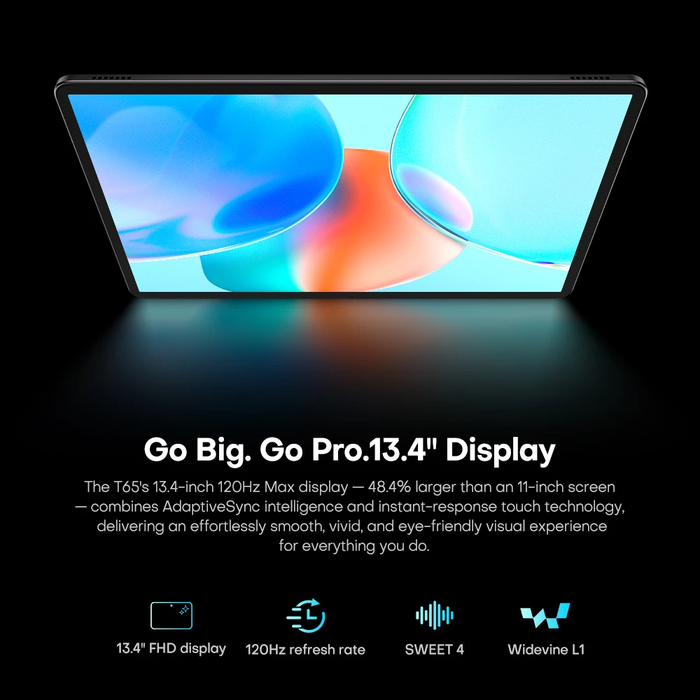 Teclast T65 13.4인치 2K 120Hz 안드로이드 16 태블릿 128GB/256GB ROM Unisoc T7280 옥타코어 8000mAh 배터리 4G 듀얼 SIM 태블릿