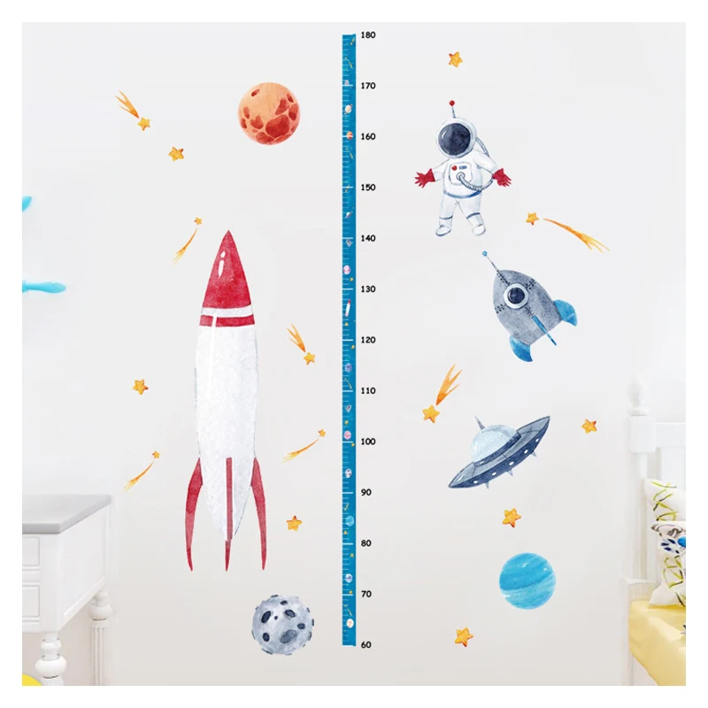 Children Baby Height Measure Space Astronaut Wall Stickers For Kids Rooms Growth Ruler Gauge Chart Nursery Decals