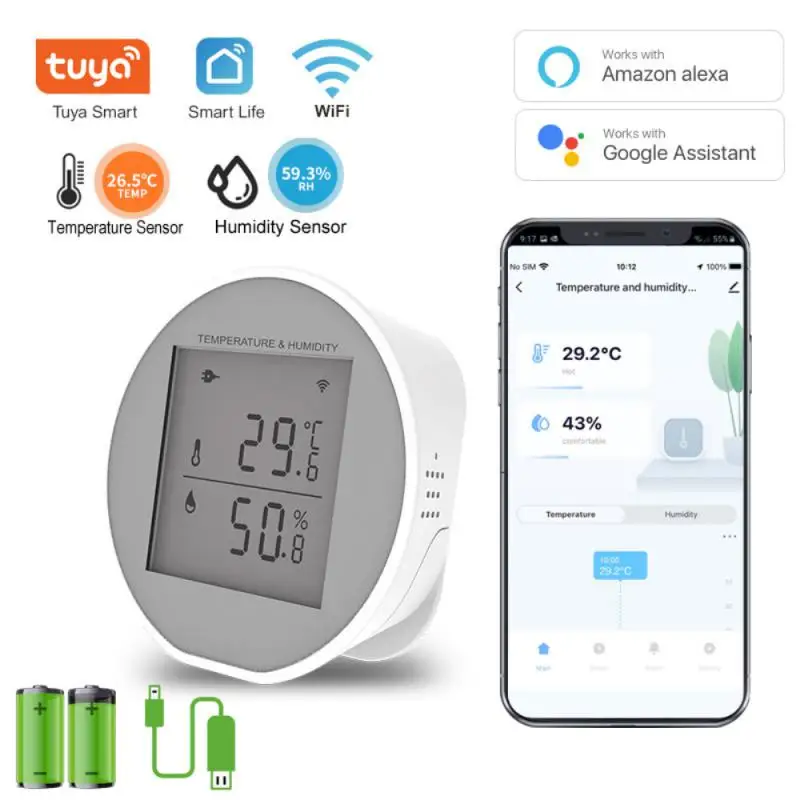 

Thermometer Usb Powered Wifi Indoor Heating Tuya Lcd Screen Temperature Accessories Temperature Humidity Sensor 2.4ghz