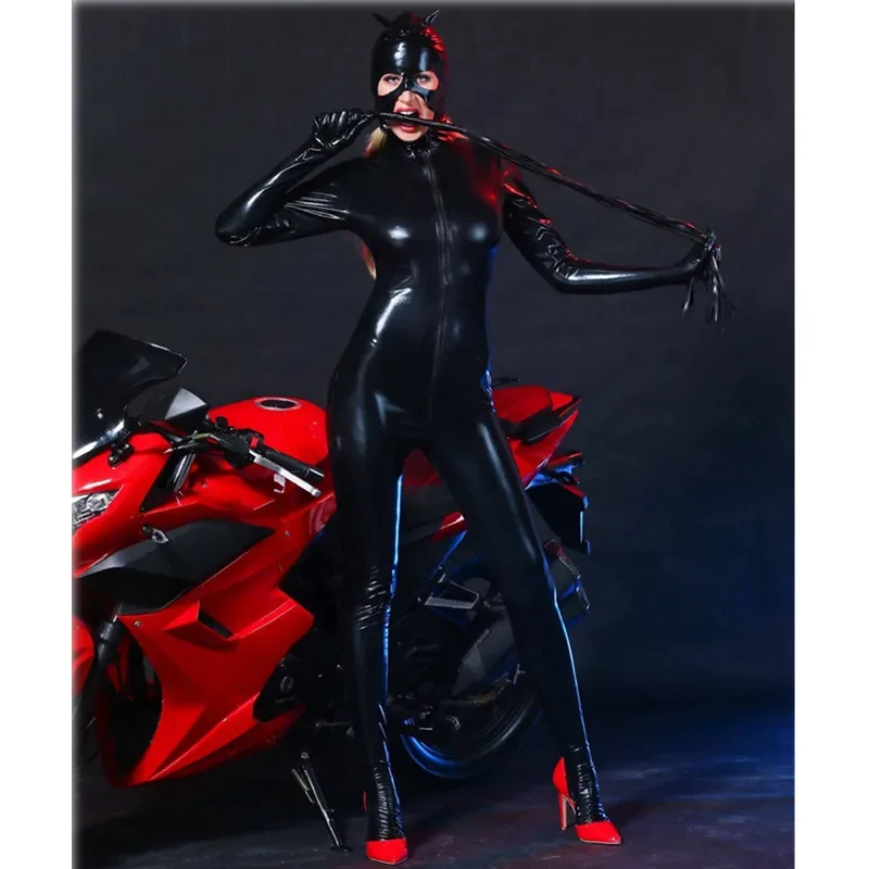 

Latex Catsuit Faux Leather Cat Women Jumpsuit Wetlook Stretch PVC Bodysuit Lingerie Gay Fetish Costume