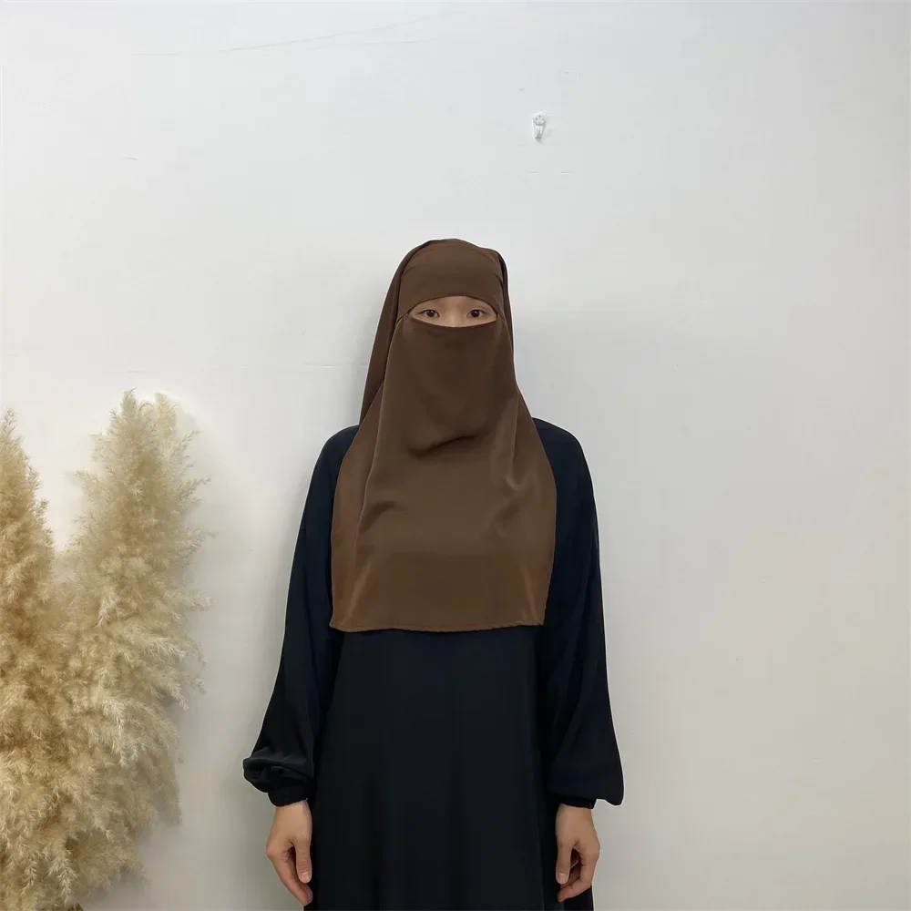 Niqab Muslim Women Veil Short Khimar 2 Veil Face Cover Hijab Scarf Burqa Islamic Hijabs Wrap Turban Ramadan Eid Prayer Jilbab