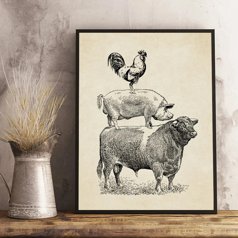 

Retro Farm Poultry Cow Pig Chicken Nuts Vintage Poster Prints Kitchen Decor Farmhouse Canvas Painting Room Wall Art Pictures