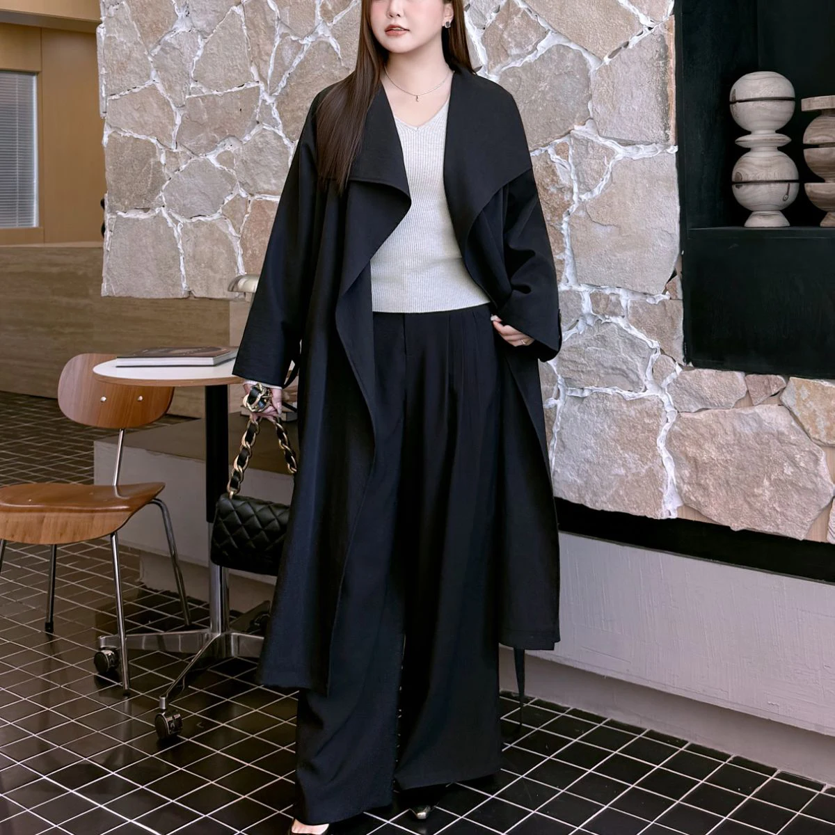 Fashion Plus Size Women's Trench Coat Premium Modern Large Lapel Commuter Loose French Long Overcoat 9324