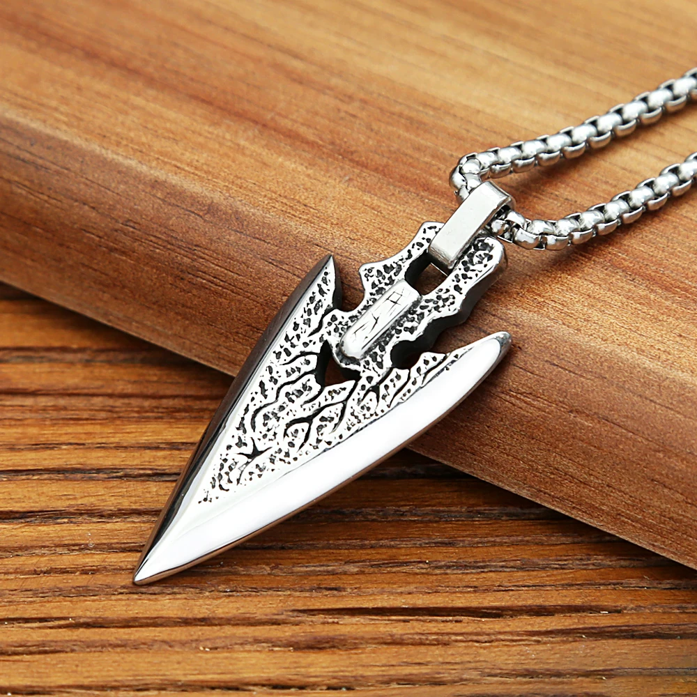 1pc Fashionable Nordic Mythology Vintage Viking Weapon Spear Head Shaped  Silver Pendant Necklace | SHEIN EUR