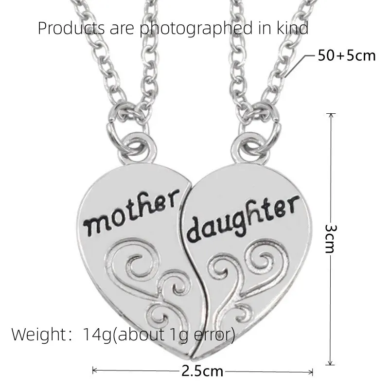 2pcs Antique Silver-plated Necklace Fashionable Mother Beautiful Daughter Combination For Love Parent Child Style Jewelry 6
