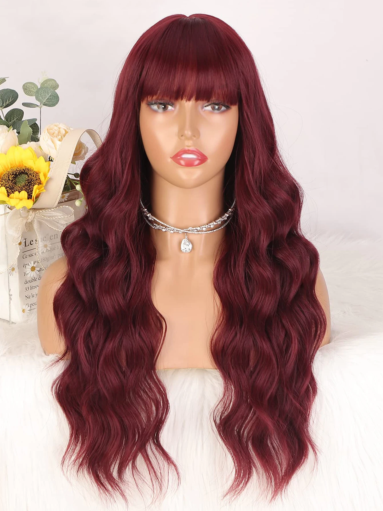 Red Synthetic Wavy Wig for Daily Cosplay Party