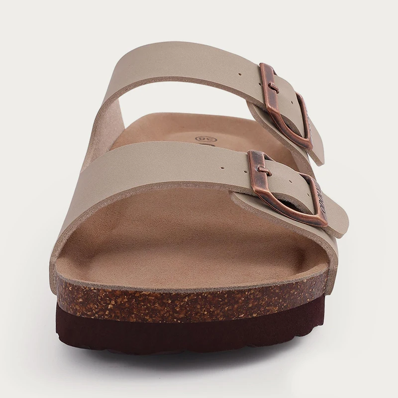 Bebealy 2024 Women Cork Slippers Summer Flat Slippers Women Mules Outdoor Soft Beach Sandals With Arch Support Adjustable Buckle