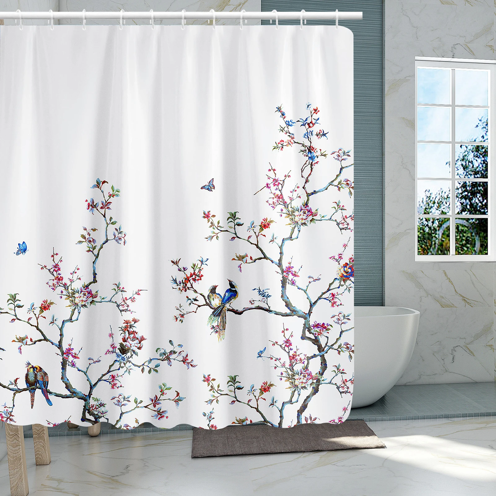 Luxury Transparent White Shower Curtain Liner with Hooks - Waterproof & Mildew-Resistant PEVA Design
