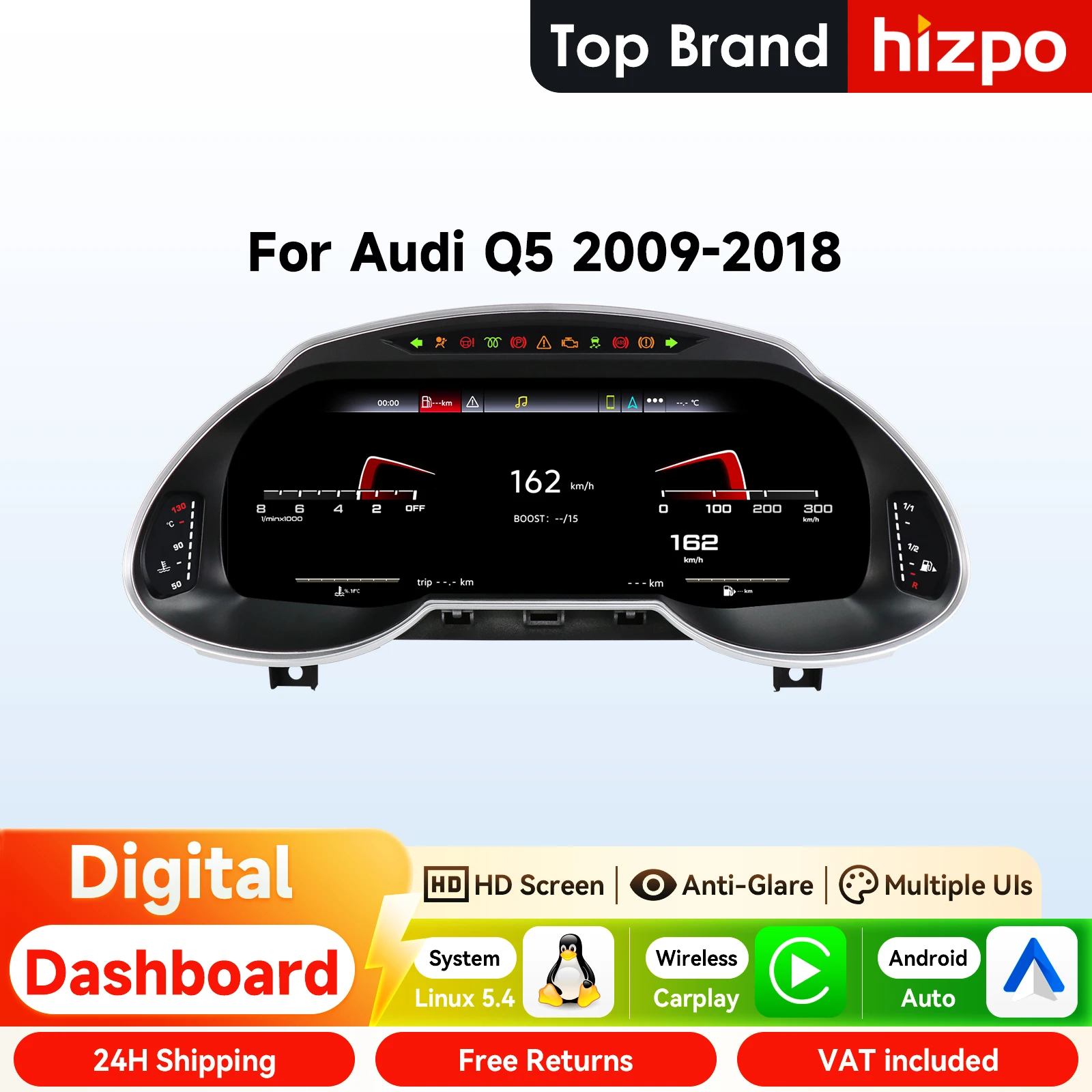 Panel de Instrumentos Digital Hizpo de 12.3 Pulgadas para Audi Q5 2009-2018, Velocímetro LCD, Cabina Virtual, CarPlay, Android Auto 1