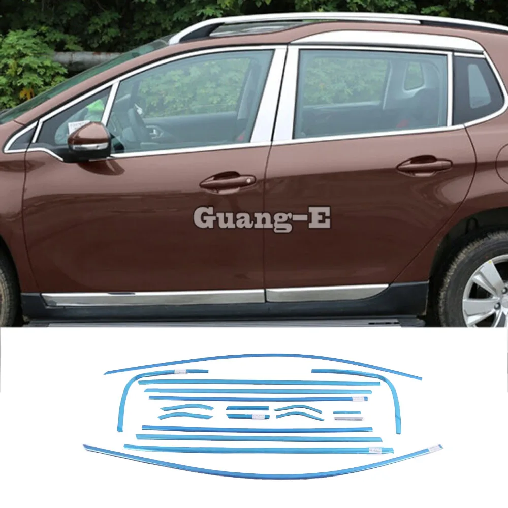 

For Peugeot 2008 2014 2015 2016 2017 Car Styling Stick Stainless Steel Car Window Garnish Pillar Window Middle Strip Trim Frame