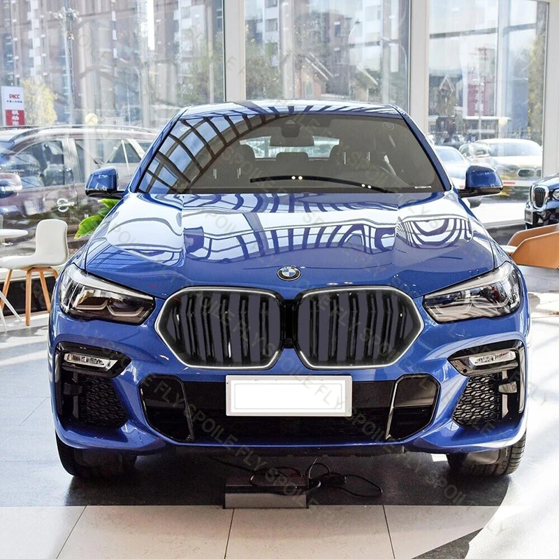 BMW X6 G06 2020-2023 듀얼 라인 스타일 라이트 레이싱 그릴 램프 그릴 LED 그릴 고품질 ABS 글로스 블랙 바디 키트