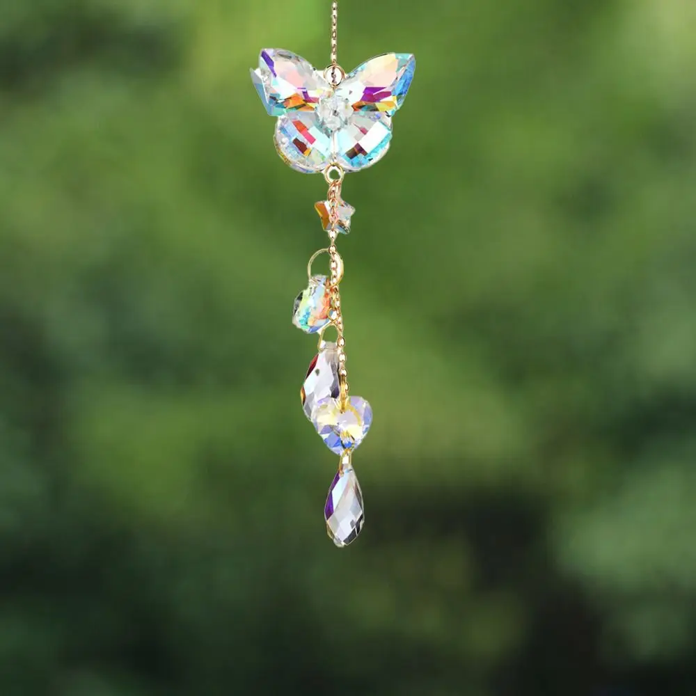 Light-catching Butterfly Prism Pendant Handmade DIY Dragonfly Crystal Wind Chime Unique Window Hanging Suncatchers Garden