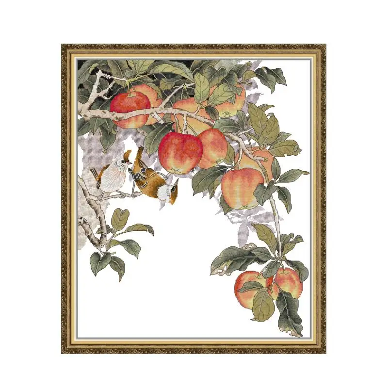

DIY Scenery Pattern Bird And Apple Cross Stitch Kits Aida Cloth 14CT 11CT Needlework Set DMC Embroidery Thread Home Decor Gift