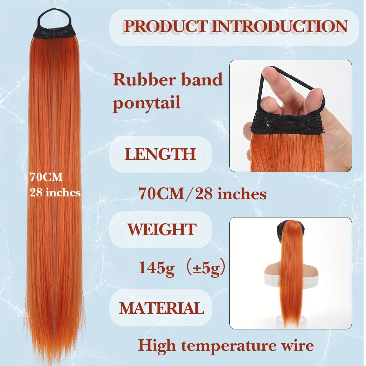 28inch Synthetic Long Straight Ponytail Wig Extension for Women Soft Heat-Resistant Hair with Elastic Rubber Band Ponytail