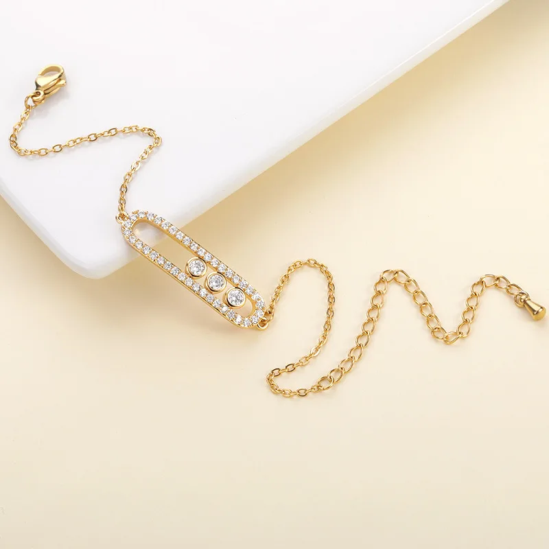 Bracelet G&D Arab Design 3 Dot Beads Bar Charm Pave AAA Zircon Stainless Steel for Women Luxury Jewelry