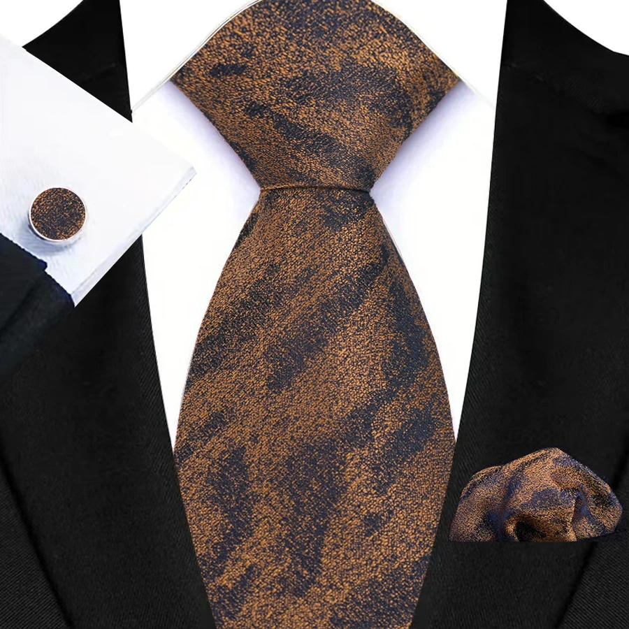 Herren Krawatten Taschentuch Manschettenknöpfe Set Smoking Zubehör Luxus Braun Streifen Dot Floral Krawatten Für Party Abendessen Hochzeit – Detail 10
