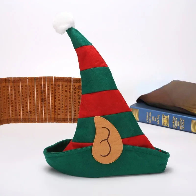 Adult Non-woven Christmas Hat with Ears Red and Orange Striped Witch Hat Elf Halloween Decoration Supplies Santa