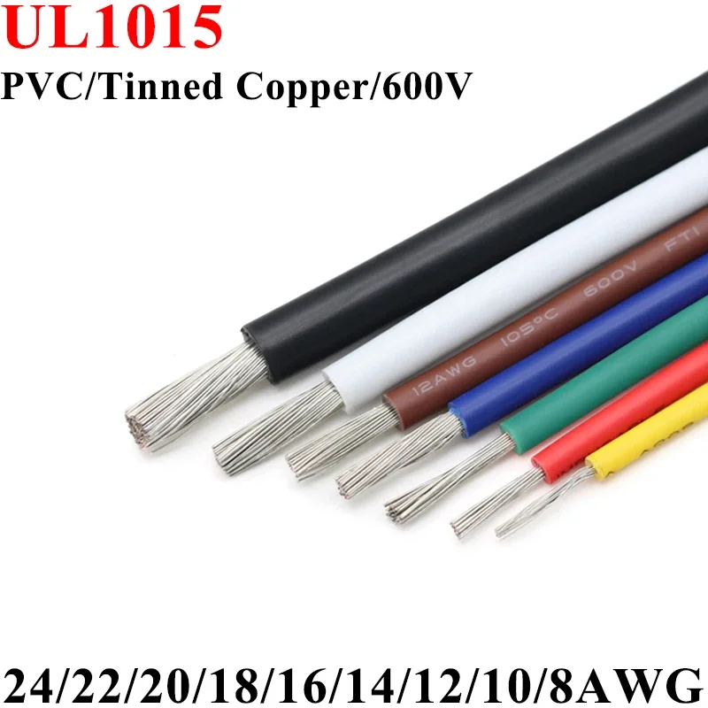 

2/5/10M PVC UL1015 Multi-stranded Electric Wire 24 22 20 18 16 14 12 10 8 AWG Lamp Lighting Tinned Copper Cable DIY Line 600V