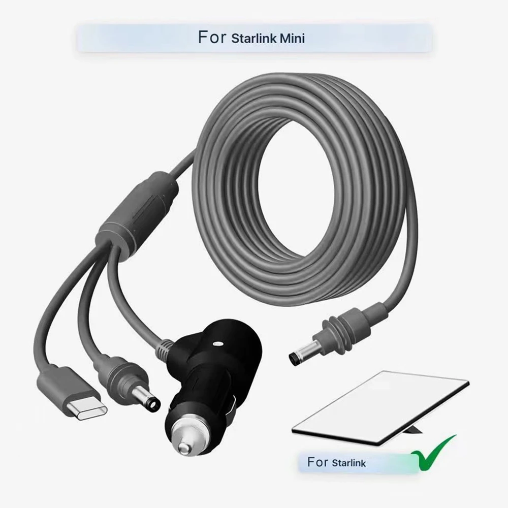 2/3/5M For Starlink Mini 3 in 1 With Switch Type-C/DC Power Cable Cord For Starlink Mini Car Cigarette Lighter Plug and DC Male power cable