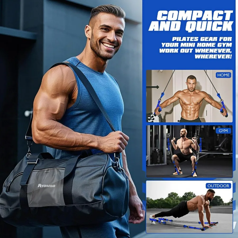 Pilates Equipment, Heavy Duty Pilates Bar Kit with Resistance Bands, Portable Gym Adjustable Exercise Bands, Home Squat Training