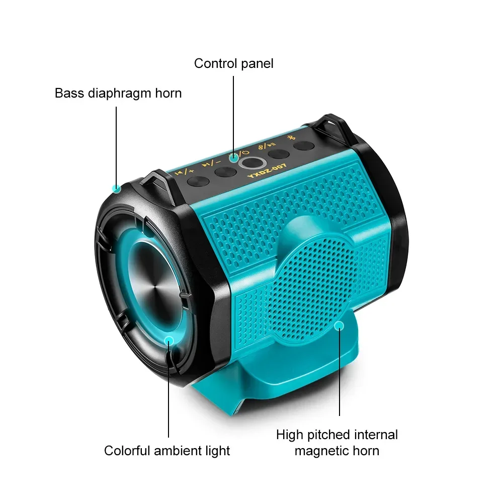 Wireless Bluetooth Speaker MT007 Outdoors 6D Surround Sound For Makita 18V Battery Lithium Battery Outdoors Loudspeaker 3
