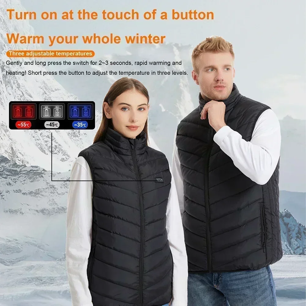 21 Zone Heating Vest Jacket Men USB Smart Switch Electric Heating Sleeveless Jacket Winter Warm Clothes Women Thick Padded Vest