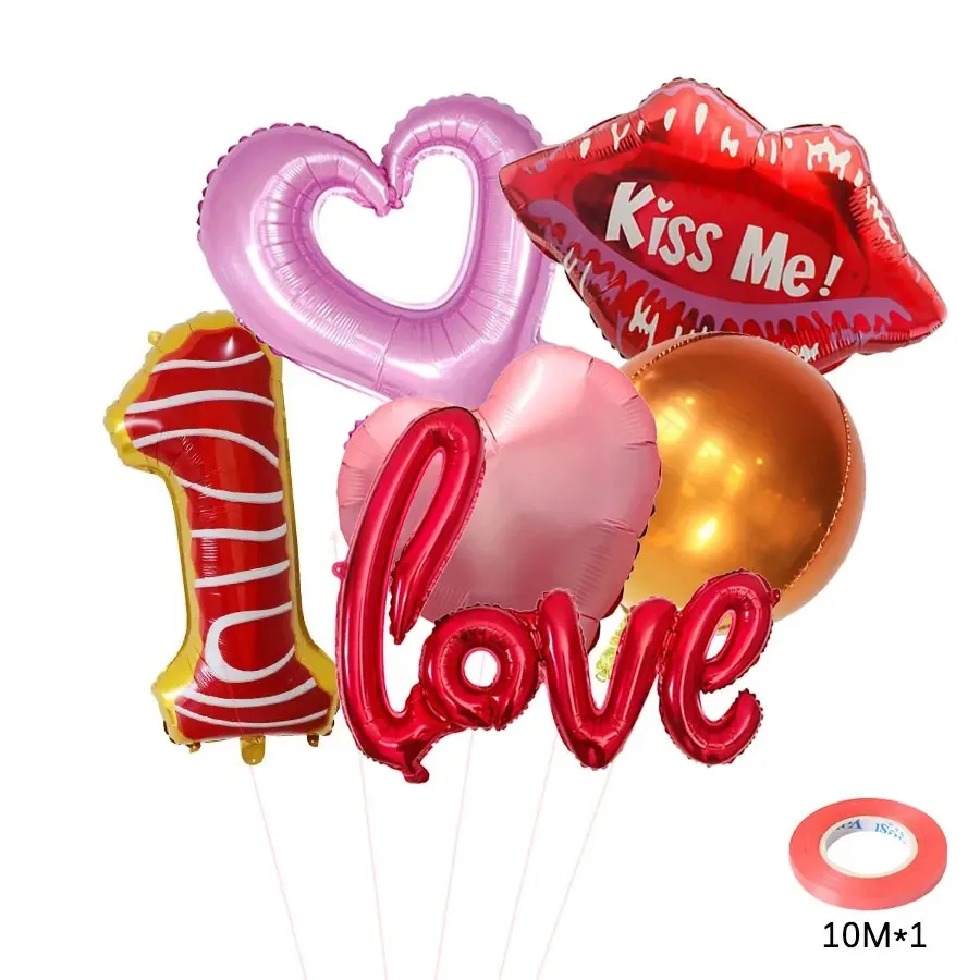 

1Set 40 Inch Number 1-9 Large Figure Heart Helium Balloon for Big Red Kiss Lips Balloon Wedding Party Decor Love Valentine's Day