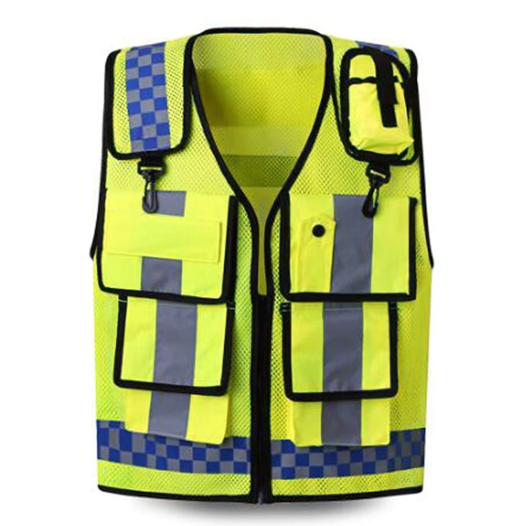 Multi-Pockets Reflective Safety Zipper Front Vest High Visibility Police Reflective Vest High Visibility