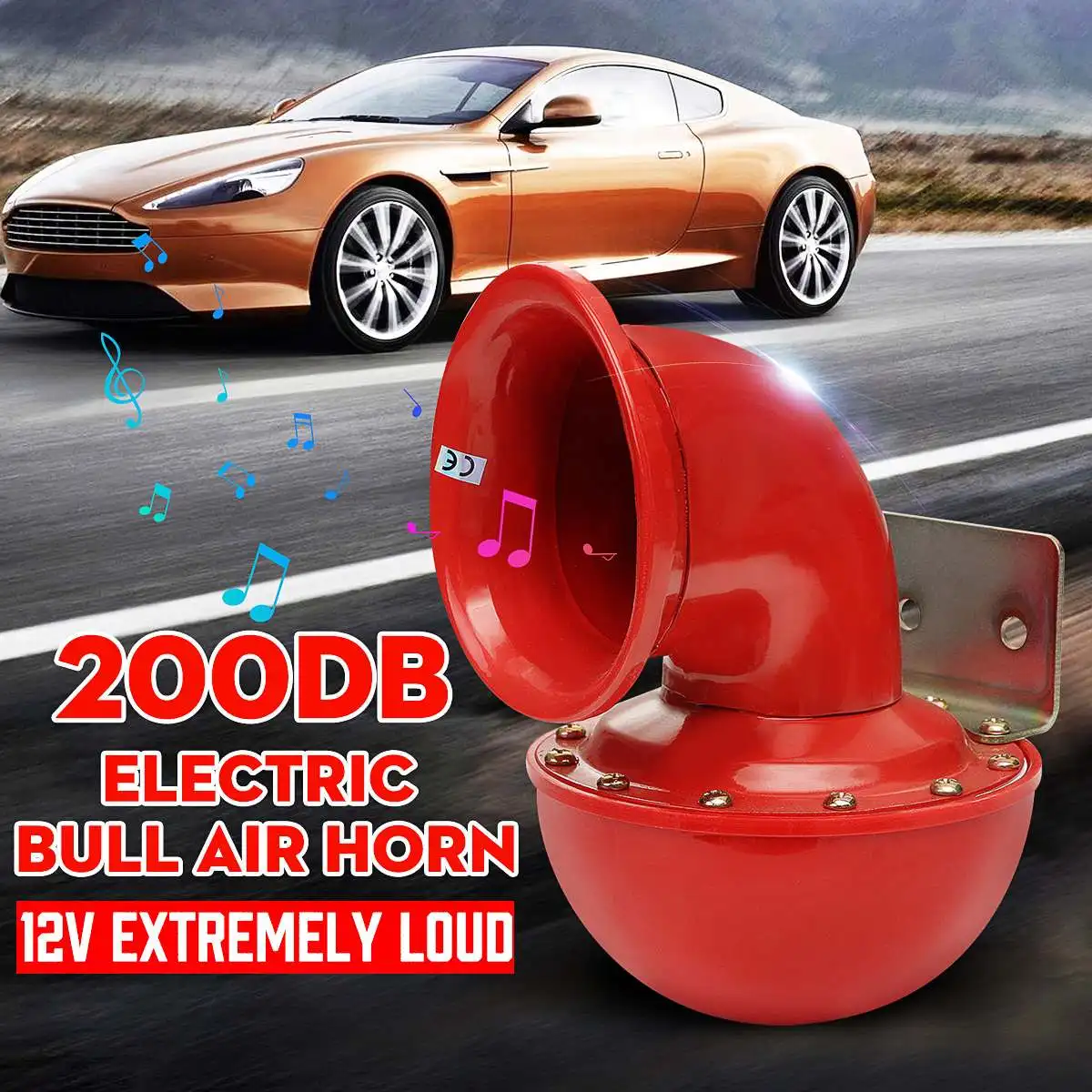 200DB 12V Red Electric Bullhorn for Universal Trucks Trains Boats Motorcycles - Super Loud Raging Sound Accessory