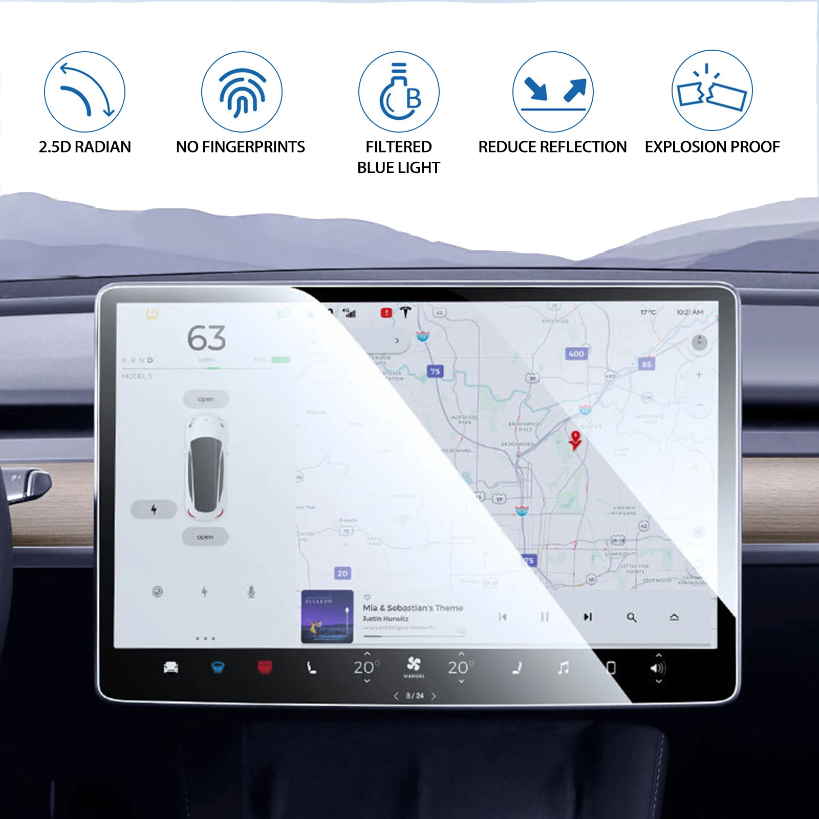For Tesla Model 3 Highland Model Y Juniper Screen Tempered Glass Film Anti-Scratch Protective High Definition Control Touch tesla screen protector