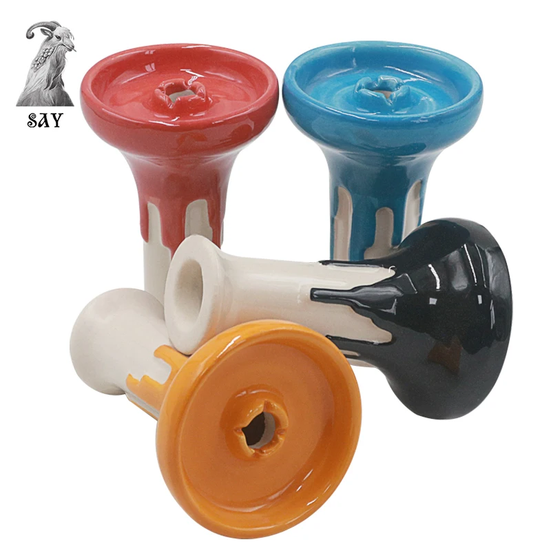 SY 1pc One Hole Colourful Ceramic Hookah Bowls Shisha Flavors Tobacco Water Pipe Charcoal Holder Smoking Accessorie