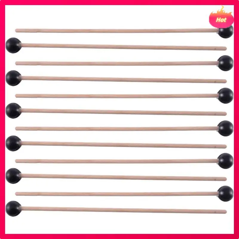 Multi 12Pcs Soft Rubber Head Sticks Wood Handle Bell Mallets For Glockenspiel Xylophone Bell Music Instruments Parts Black