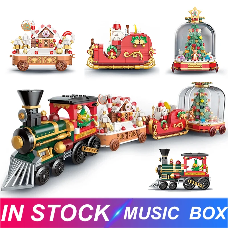 子供のためのビルディングブロック子供のためのテクニカル列車ビルディングブロック冬の休日ミニチュアアセンブリクリスマスのおもちゃギフト5165