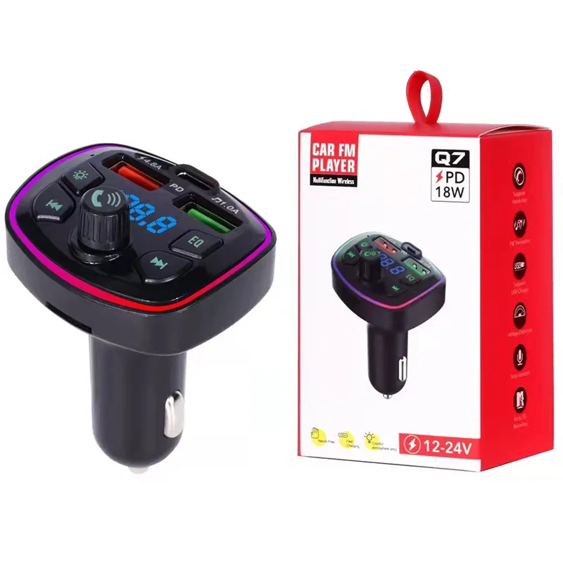 

Bluetooth-compatible 5.0 FM Transmitter QC3.0+PD LED Backlight Car MP3 U Disk Player Car Kit Voltmeter Dual USB Fast Charger