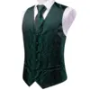 Hi-Tie Dark Green Men's Vests Tie Set Silk Paisley Jacquard Waistcoat Jacket Necktie Hanky Cufflinks Wedding Formal Party Gifts 2