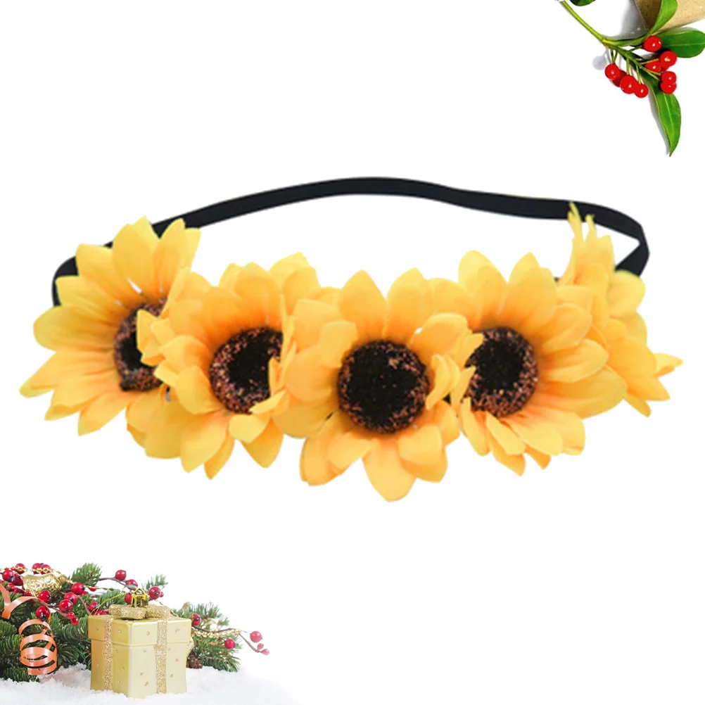 

Sunflower Daisy Flower Headband Elastic Floral Headpiece Bridal Photo Prop for Beach Wedding Festival Party