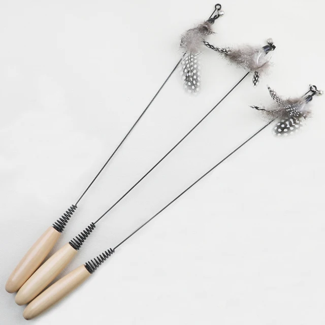 Wooden handle spring teasing cat stick pearl feather replacement head scratch-resistant cat toys to relieve boredom pet supplies Wooden handle spring teasing cat stick pearl feather replacement head scratch-resistant cat toys to relieve boredom pet supplies