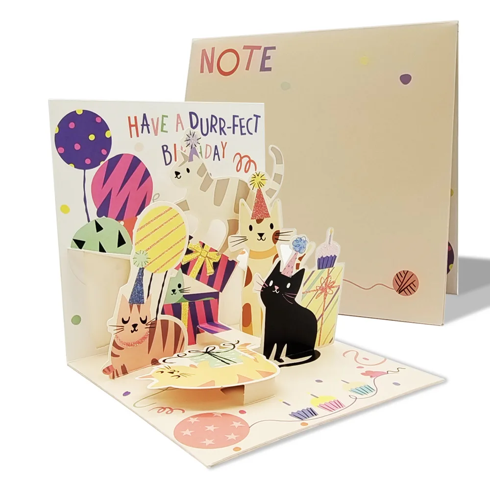 Greeting Cards Black Cat Lucky Cards Birthday 3D Greeting Card 90 Degrees Cute Cat Holiday Invitation Card Girls Gift Blessing