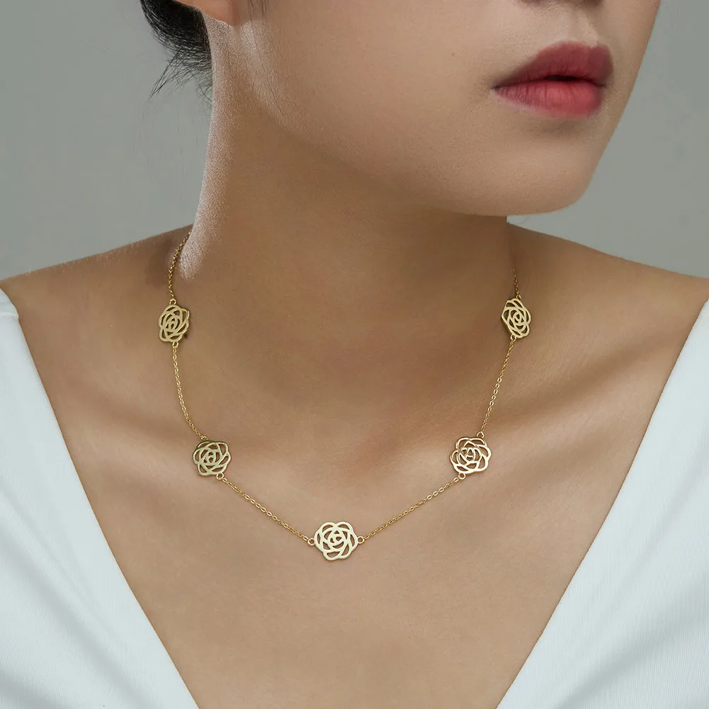 925 Sterling Silver Hollow Flower Geometric Charm Clavicle Chain Necklaces