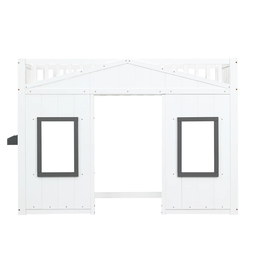 Modernes Kinder-Etagenbett 90x200cm mit Kiefernholzrahmen, Treppe, Fenster, Fallschirmsicherheitsgitter, Kinderzimmermöbel – Detail 11