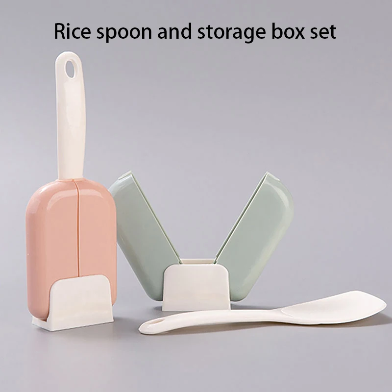 Plastic Rice Scoop Automatic Open Close Dust Cover Tableware Stand-up Rice Spoon Storage Rack Non-stick Home Kitchen Tools