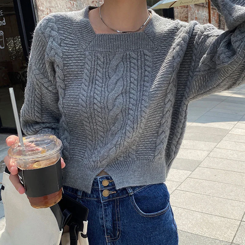 

Vintage Knitted Sweater Women Autumn Winter Korean Fashion Ladies Sweaters Casual Solid Cotton Long Sleeve New Pullover 17255