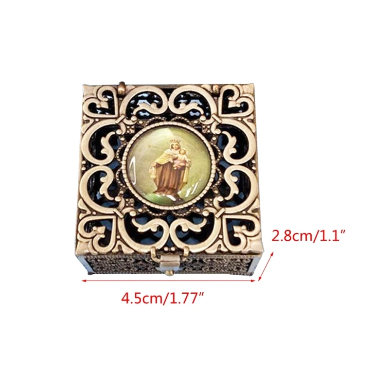 P82D Rosary Bead Box Necklace Metal Christian Catholic Religious Jewelry Case Storage catholic rosary necklace religious ritual accessories