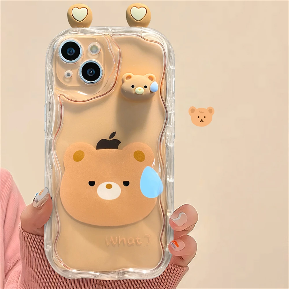 thumbnail image 1 of Korean Cute 3D Eyes Rabbit Clear Wavy Phone Case For iPhone 14 13 12 12 11 Pro Max X XS XR 7 8 Plus SE Lovely Animal Soft Cover, 1 of 5