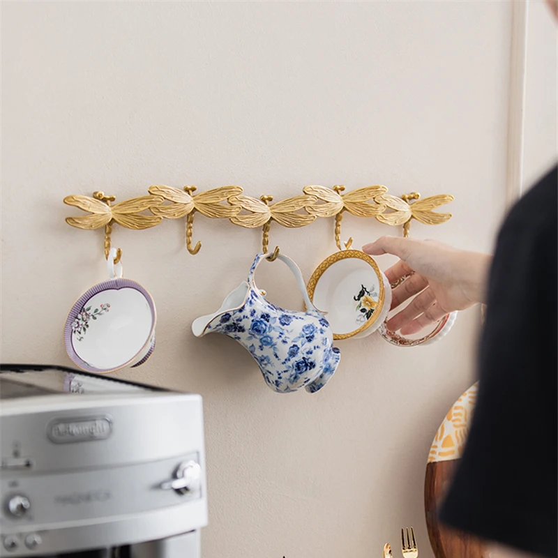 Hangers Key Holder Wall Brass Dragonfly Entrance Hanging Hook Cloakroom Long Rack Hook Home Decoration Housekeeper on Wall 5