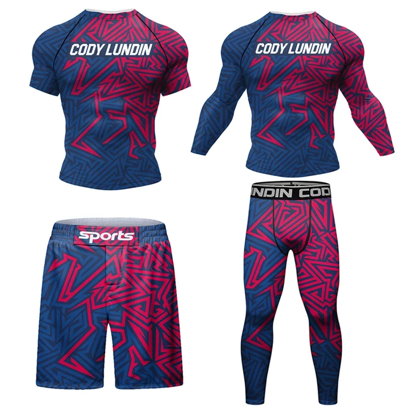 

New Men Sport Suits MMA T Shirt Rashguard Jiu Jitsu Jerseys Pants Boxing Sets Gym Training Muay Thai Shorts MMA Fighting Tights